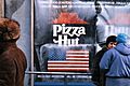 Pizza Hut sign in Moscow, Russia, just before the store opened, 1990
