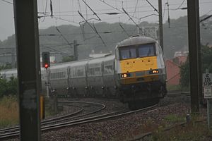 Railway superelevation at Dunbar, July 2012