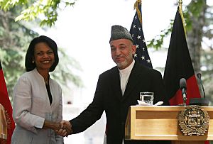 Secretary Rice With Afghan President Hamid Karzai