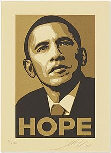 Shepard Fairey Obama Hope Gold (from the Artists for Obama portfolio) 2008 editioned screenprint 14" × 10¼" (36 × 26 cm)