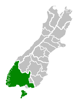 Location of the Southland District within the South Island