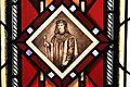 Stained glass illustrating Henry Fitz-Ailwin, Guildhall. London