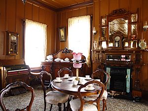Tea room with interior decoration, Shantytown Historical Park, New Zealand