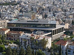 The Acropolis Museum as seen from the top of the Acropolis hill