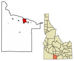 Location of Twin Falls in Twin Falls County, Idaho.