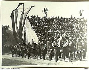 US Army Band marching in opening ceremonies of the Inter Allied Games - Pershing stadium Paris France 22 June 1919