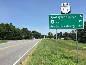 2016-07-24 13 50 40 View east along Virginia State Route 208 (Courthouse Road) at Lanes Corner Road in Brokenburg, Spotsylvania County, Virginia