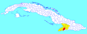 Bartolomé Masó municipality (red) within  Granma Province (yellow) and Cuba