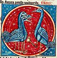 Crane in its vigilance - illustration in the Harley Bestiary