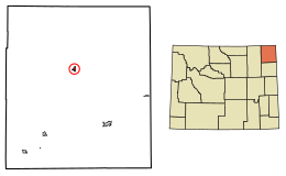 Location of Hulett in Crook County, Wyoming.