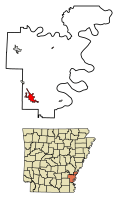 Location of McGehee in Desha County, Arkansas.