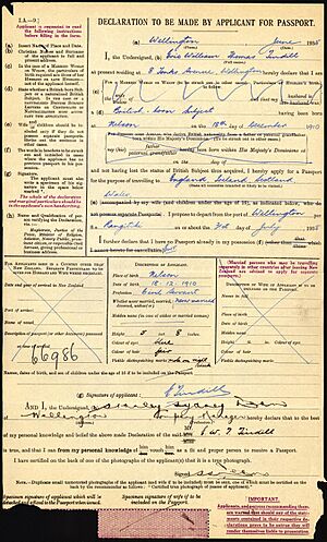 Eric WIlliam Thomas Tindill passport application