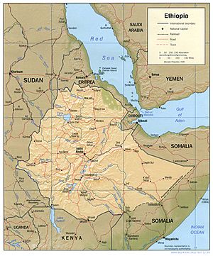 Ethiopia shaded relief map 1999, CIA