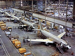 Final assembly of Boeing 737 airplane (1975)