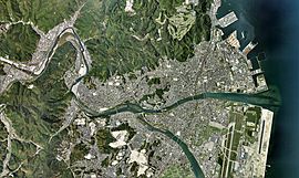 Iwakuni city center area Aerial photograph.2008