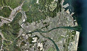 Iwakuni city center area Aerial photograph.2008