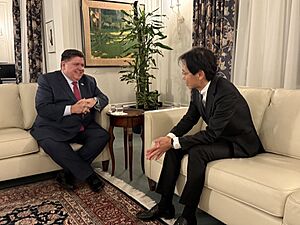 JB Pritzker and Jun Yanagi in January 2025