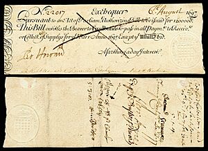 Kingdom of England Exchequer note-5 Pounds (1697)