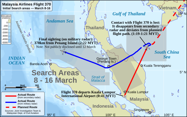 MH370 initial search Southeast Asia