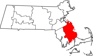 Map of Massachusetts highlighting Plymouth County