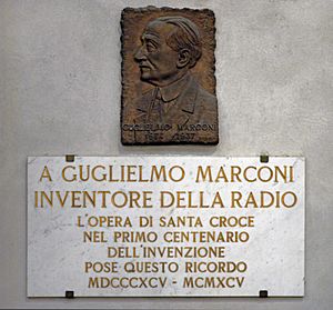 Memorial plaque in honor of Guglielmo Marconi in the Basilica Santa Croce, Florence. Italy