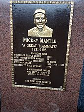 Mickey Mantle's plaque in Yankee Stadium's Monument Park