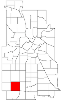 Location of Lynnhurst within the U.S. city of Minneapolis