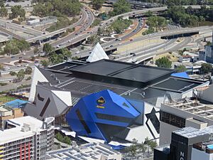 Perth Arena, seen from Central Park, January 2021