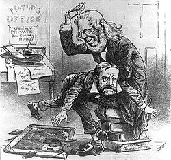 Peter Cooper spanking Ed Cooper (1879 political cartoon)