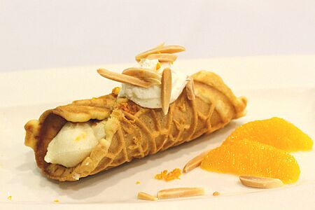 Pizzelle filled with orange-almond creme, April 2011