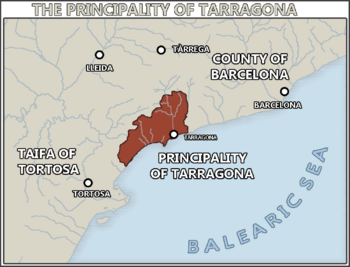 The Principality of Tarragona's borders by the end of the Principality in 1173 AD