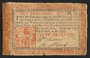 Recto Pennsylvania 8 shillings 1777 urn-3 HBS.Baker.AC 1104452