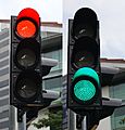 Red and green traffic signals, Stamford Road, Singapore - 20111210