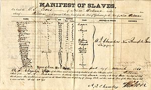Slave Manifest of the S.S. Texas from La Salle to New Orleans Arrived March 5, 1860 (Front)
