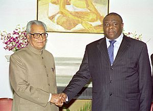 The Vice President of Democratic Republic of Congo, Mr. Jean Pierre Bemba calls on the Vice President Shri Bhairon Singh Shekhawat in New Delhi on March 3, 2005