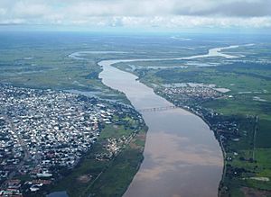 Aerial view of San Fernando, Puerto Miranda and the Apure river