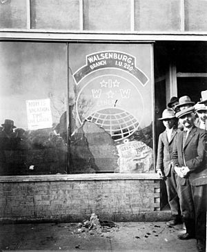 Walsenburg IWW Hall, post-raid, Walsenburg, Colorado, January 12, 1928.