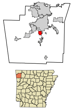 Location of Greenland in Washington County, Arkansas.