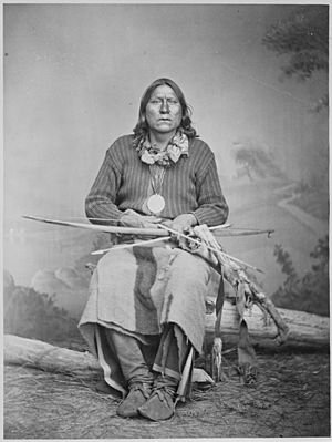 White Bear (Sa-tan-ta), a Kiowa chief, full-length, seated, holding bow and arrows, 1869 - 1874 - NARA - 518901.jpg