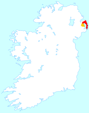 Location of the Ards Peninsula (red) within Ards Borough district (red & orange).