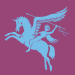 Light blue Pegasus and rider on purple background