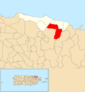 Location of Canóvanas within the municipality of Loíza shown in red