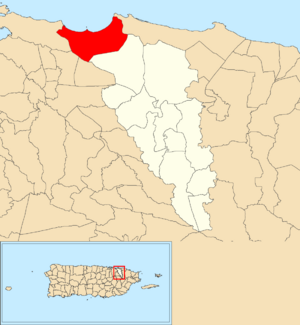 Location of Cangrejo Arriba within the municipality of Carolina shown in red