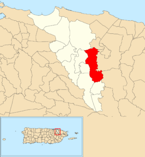Location of Canovanillas within the municipality of Carolina shown in red