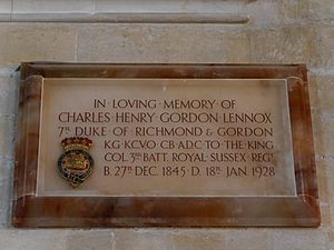 Charles Gordon-Lennox, 7th Duke of Richmond memorial, Chichester Cathedral, July 2015 01