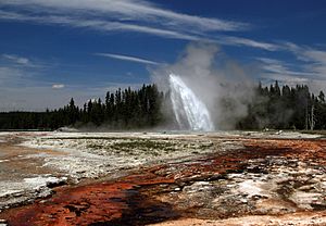Daisy Geyser erupting in Yellowstone National Park edit