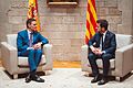 El president de la Generalitat, Pere Aragonès i Garcia, rep al Palau de la Generalitat al president del govern espanyol, Pedro Sánchez, amb qui manté una reunió institucional i de treball. Fotografies Arnau Carbone... (21-12-2023)