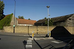 Farm buildings on the eastern end of Harmondsworth, western Middlesex, UK, July 2015