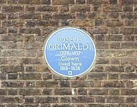 blue plaque commemorating Grimaldi