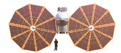 Illustration of the deployed Lucy spacecraft